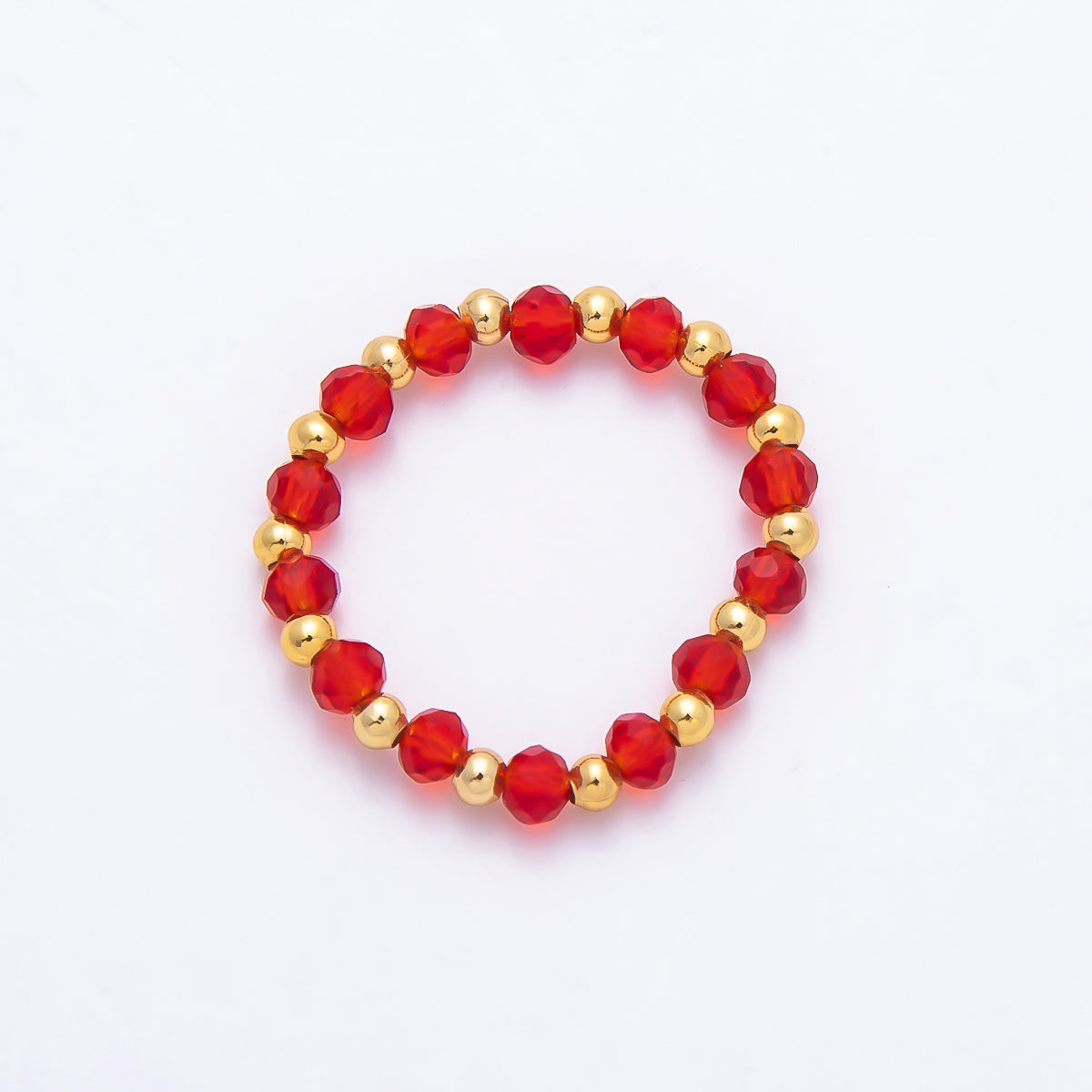 16K Gold Filled Bead Multifaceted Crystal Gemstone Stretch Ring | Rings-003333 ~ Rings-003338