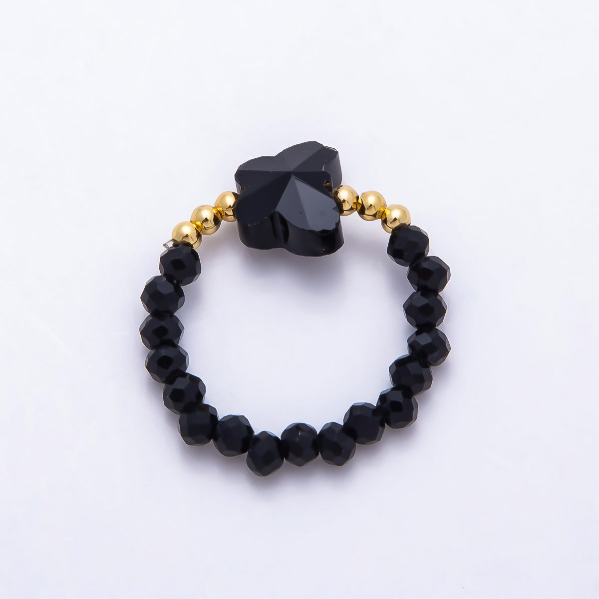 16K Gold Filled Pink, Dark Blue, White, Purple, Black, Green, Blue, Grey Multifaceted Crystal Gemstone Bead Butterfly Stretch Ring | Rings-00339 ~ Rings-00346