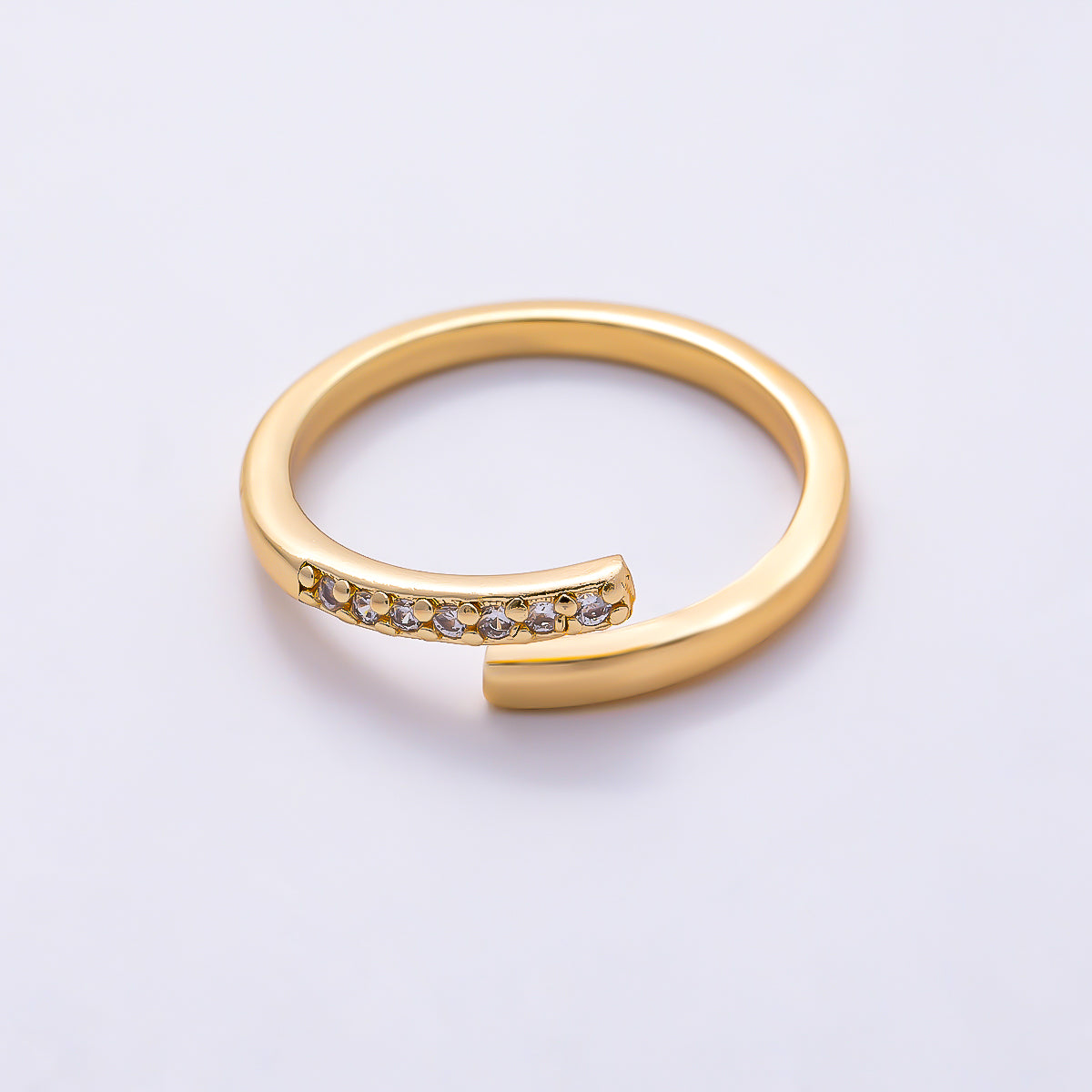16K Gold Filled Minimalist Micro Paved CZ Asymmetric Bypass Adjustable Pinky Ring | Rings-00383