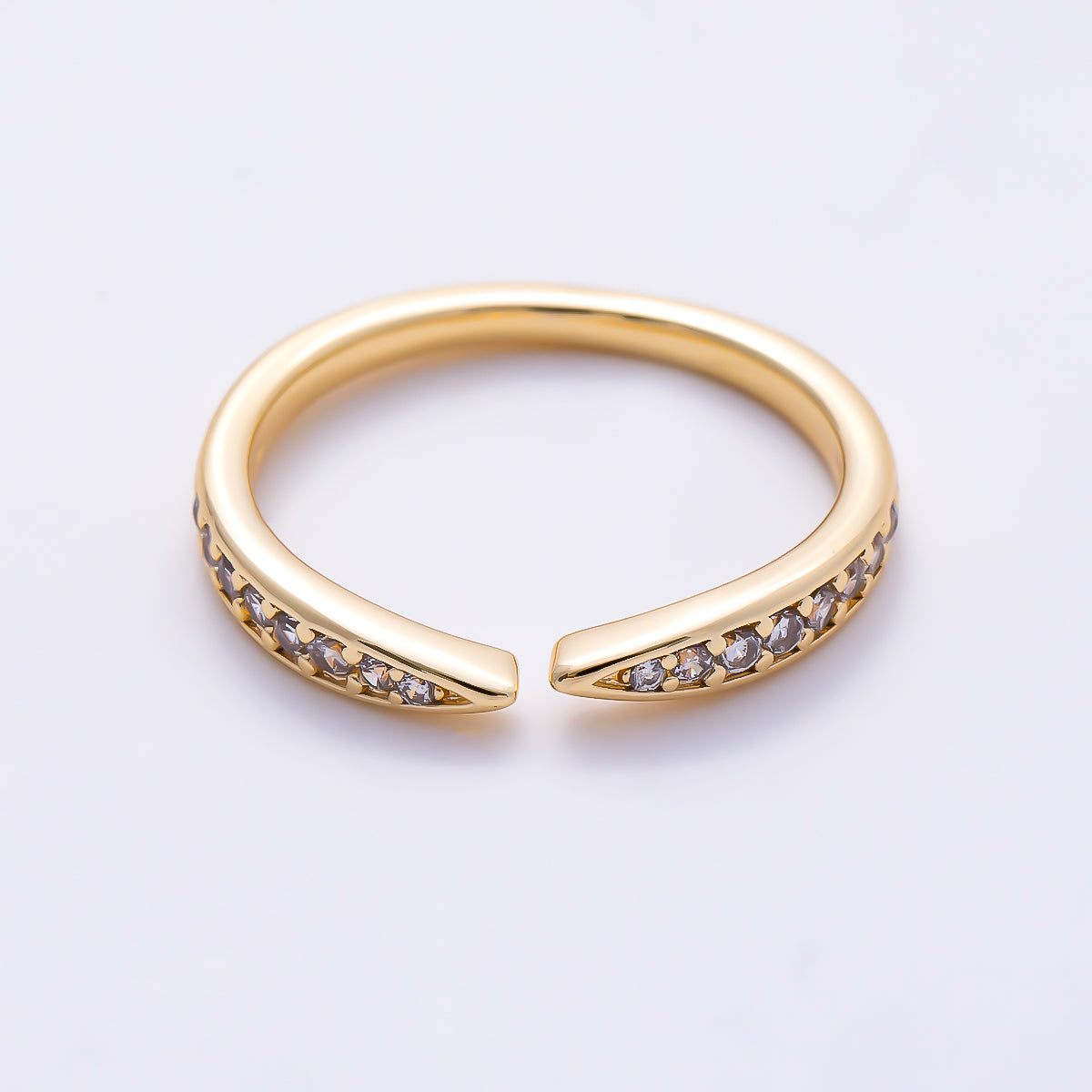 16K Gold Filled Minimalist Micro Paved CZ Tapered Open Cuff Band Adjustable Pinky Ring | Rings-00388