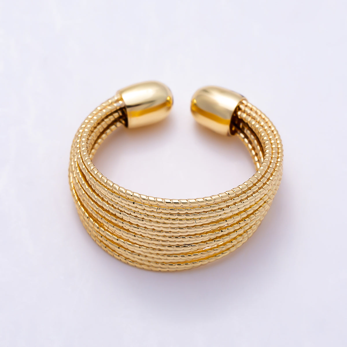 16K Gold Filled Multi-Strand Textured Cable Open Adjustable Ring | Rings-00407