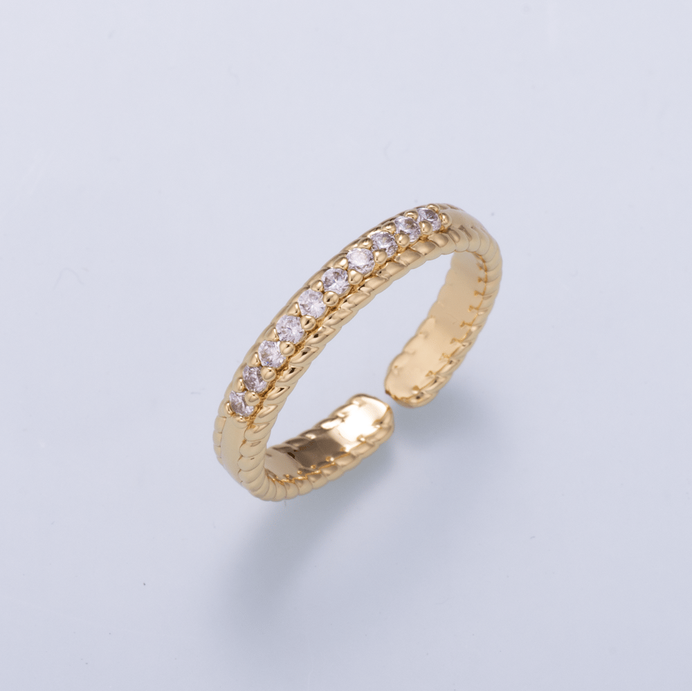 16K Gold Filled Micro Paved CZ Mini Croissant Band Ring | Rings-00434