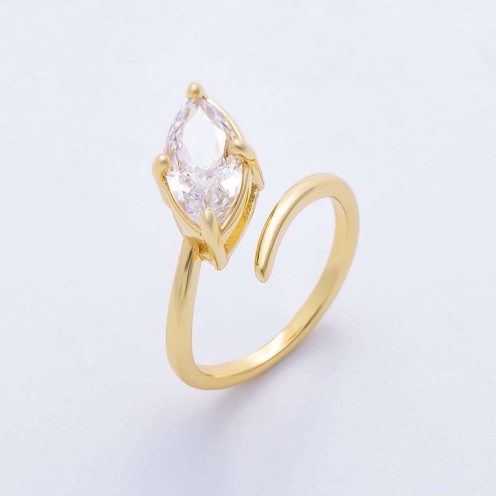 16K Gold Filled Clear CZ Marquise Wrap Ring | Rings-00444