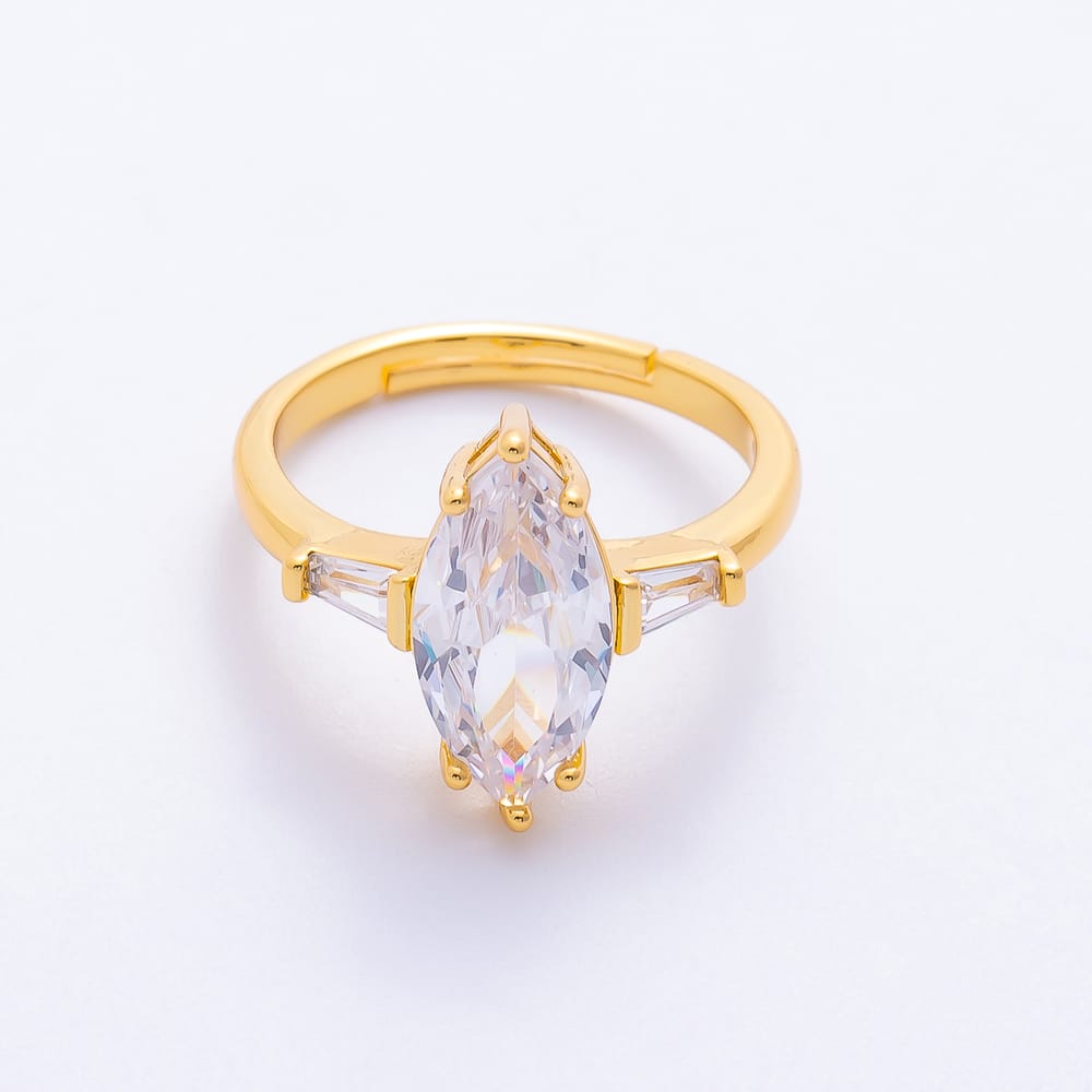 16K Gold Filled Clear Marquise Baguette CZ Solitaire Ring | Rings-00445