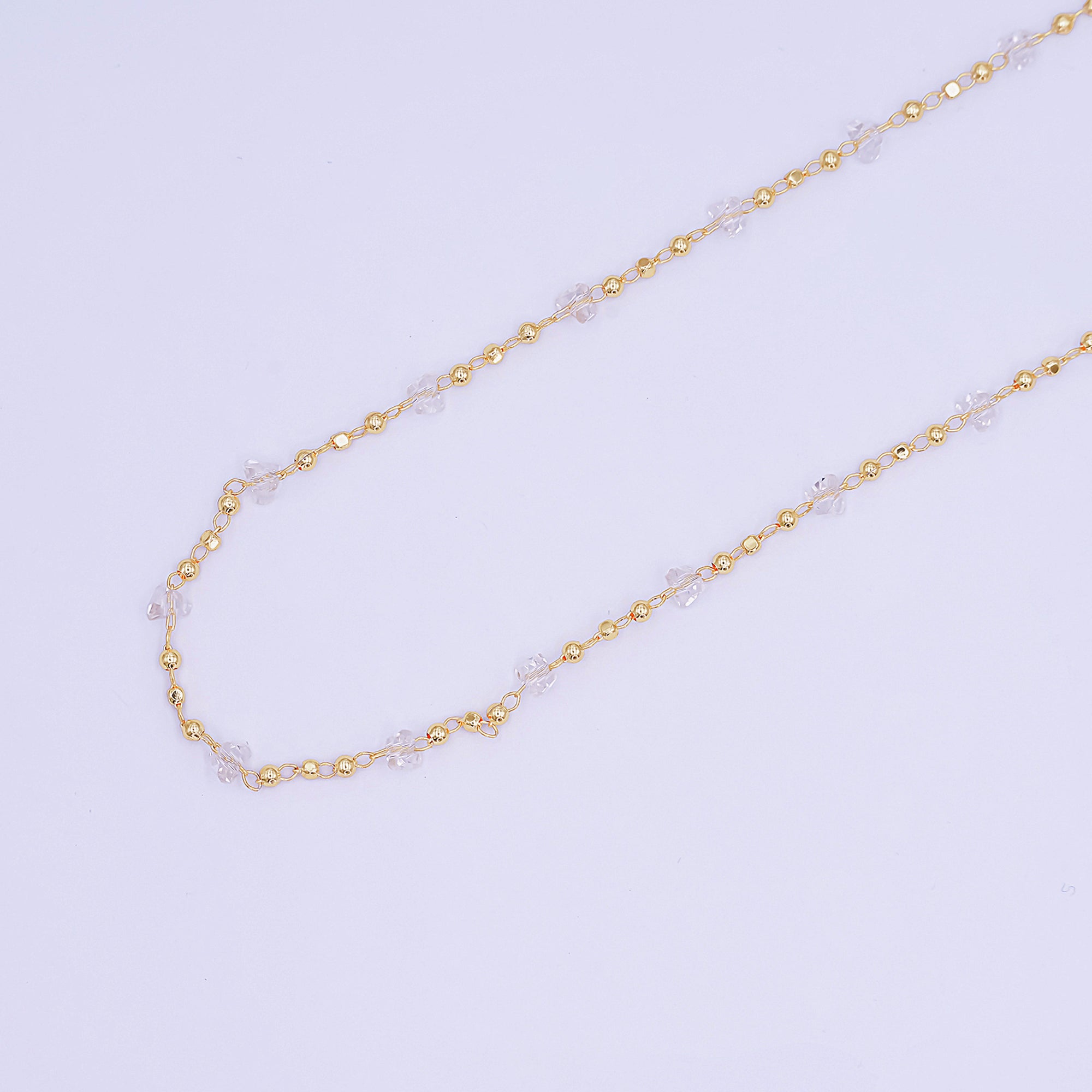 24K Gold Filled 3.3mm Clear Crystal Link Unfinished Chain by Yard | Roll-1657