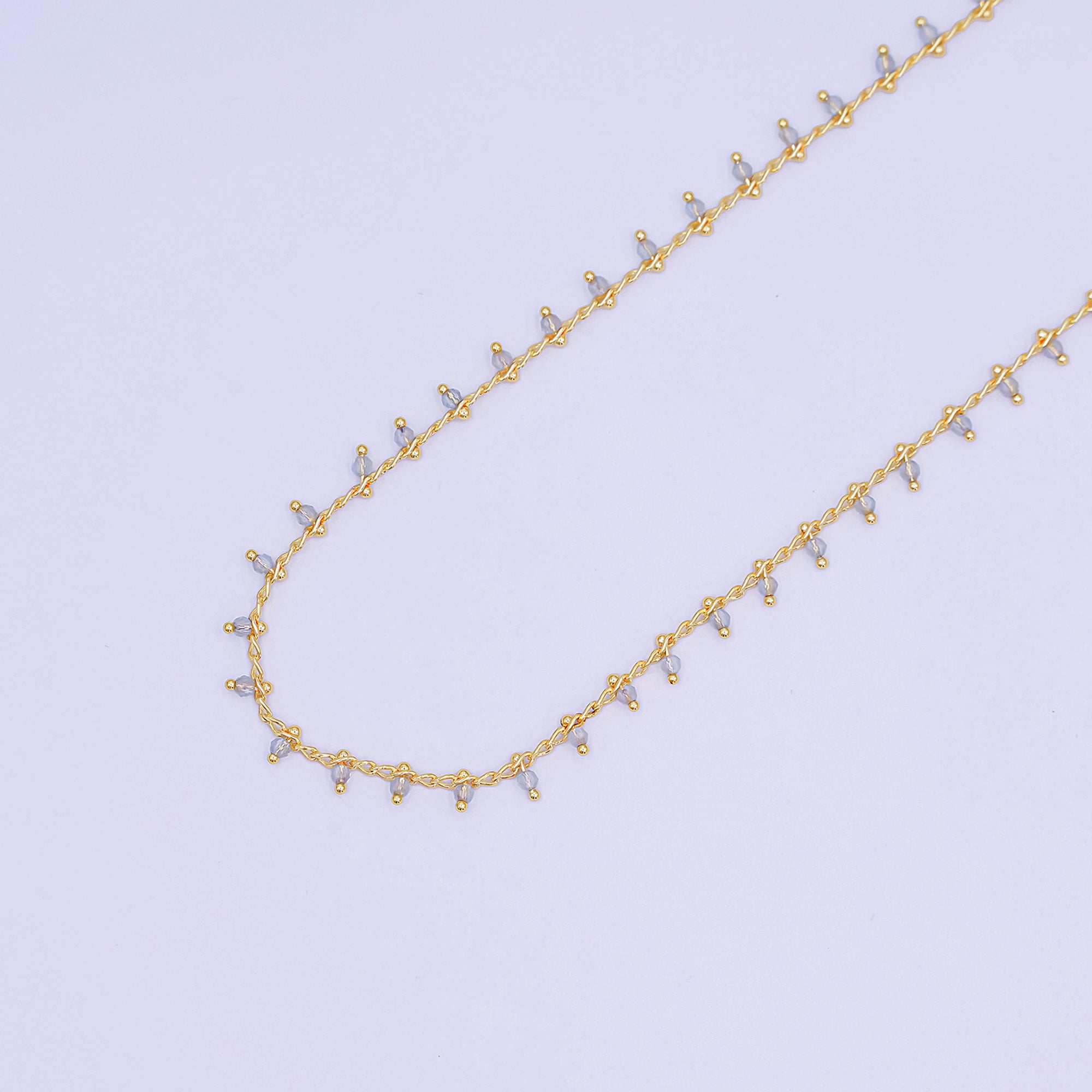 24K Gold Filled 2mm Clear Multifaceted Crystal Drop Unfinished Chain by Yard | Roll-01666