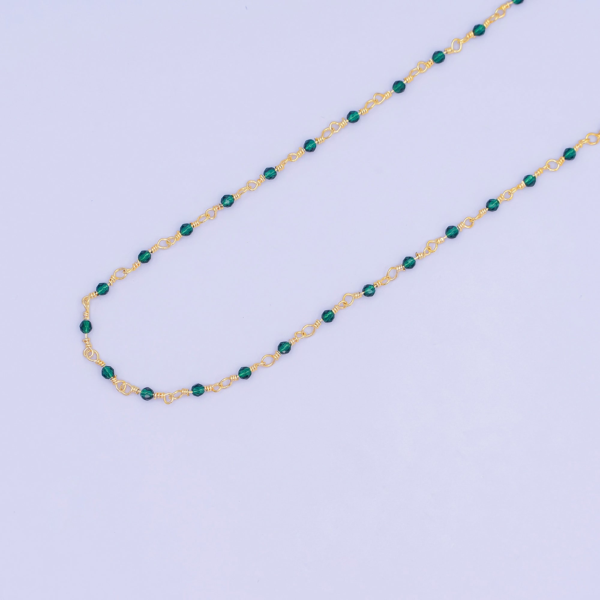 24K Gold Filled 2mm Green Multifaceted Crystal Wire Link Unfinished Chain by Yard | Roll-01668