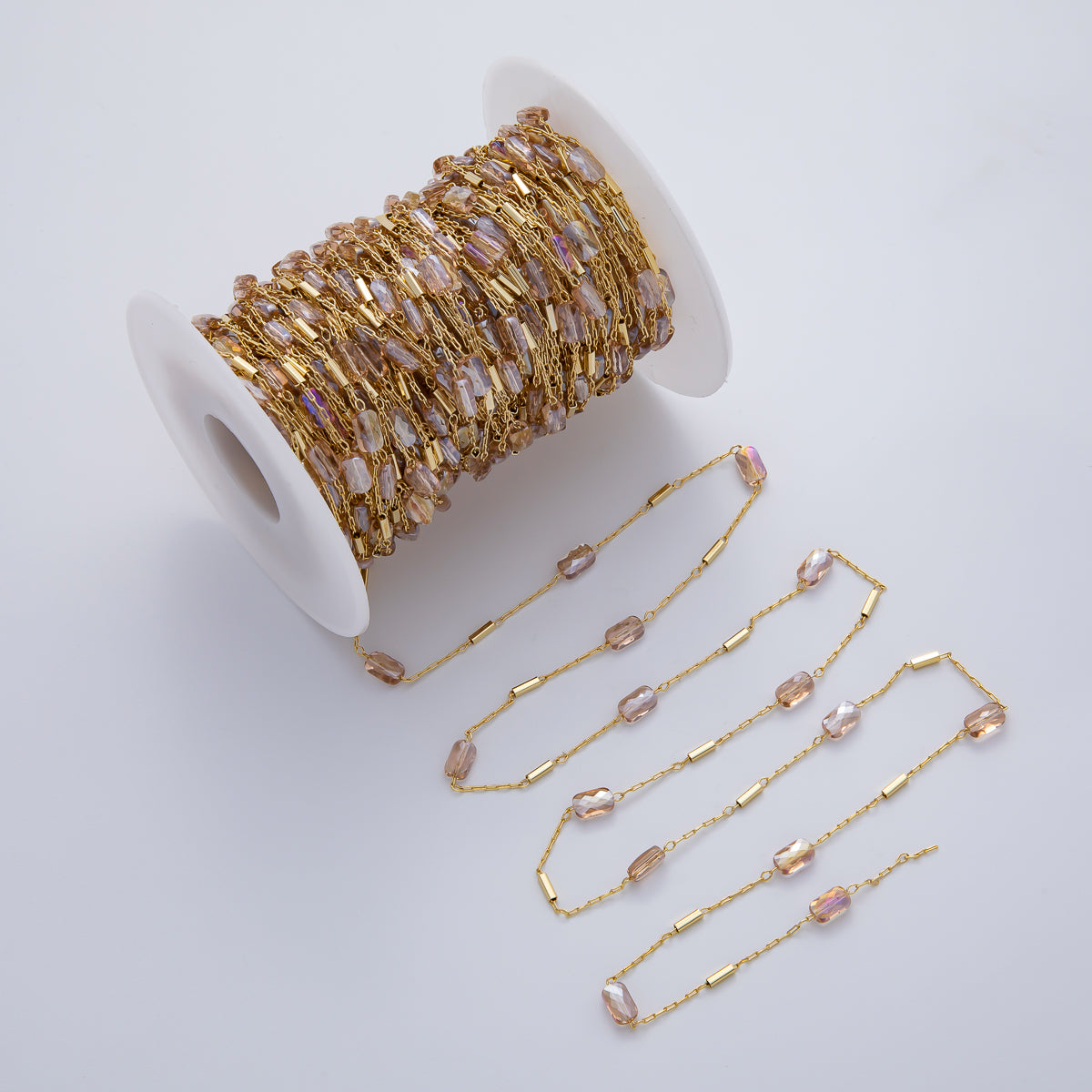 18K Gold Filled 4mm x 1.5mm Iridescent AB Bar Paperclip Unfinished Chain by Yard | Roll-1780