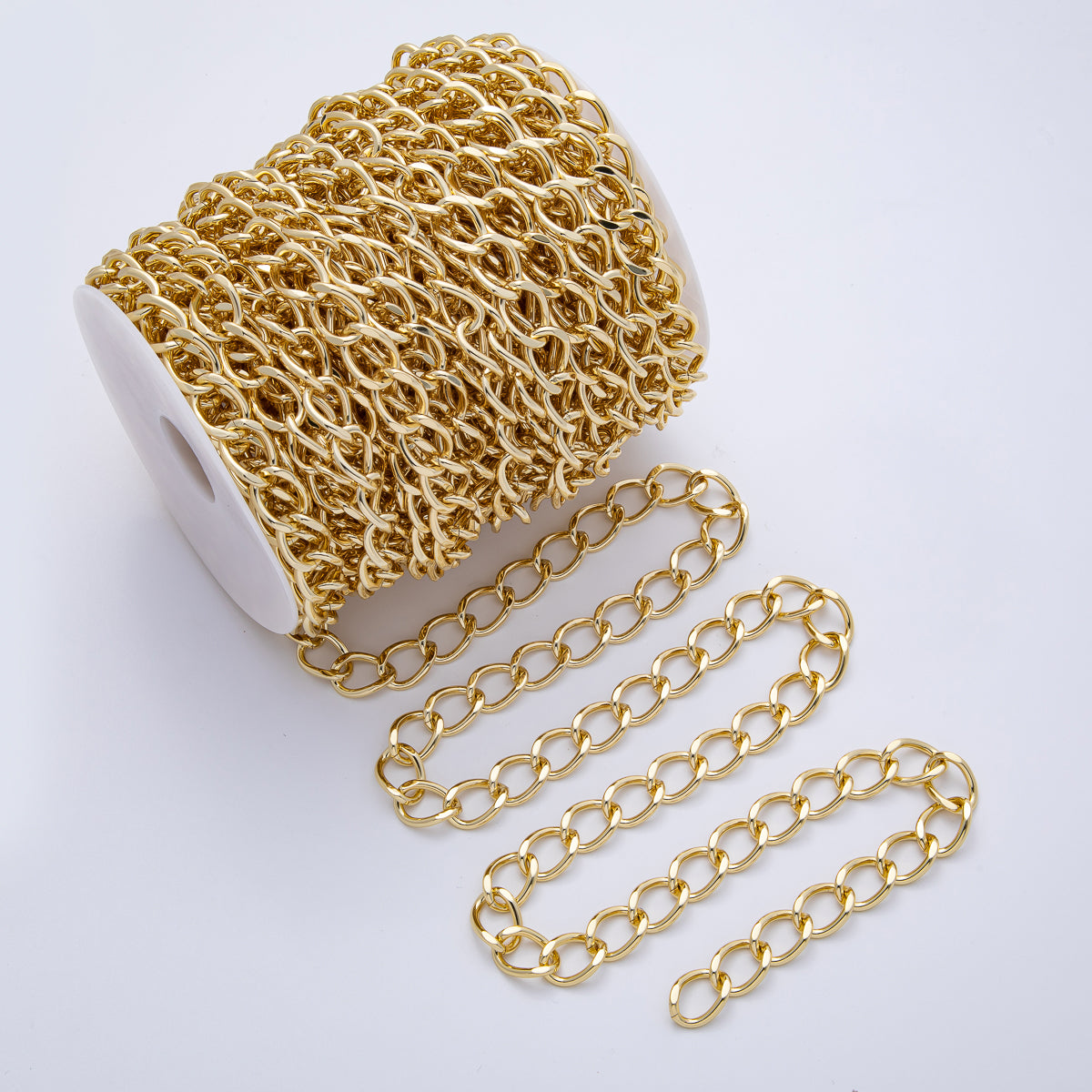 18K Gold Filled 16mm x 11.5mm Chunky Curb Cable Unfinished Chain by Yard | Roll-1804