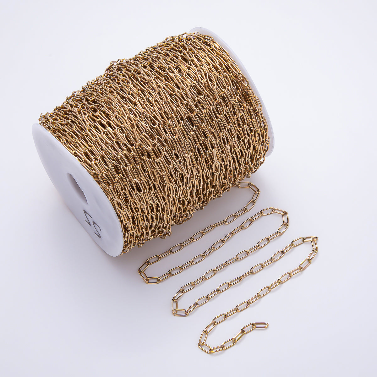 PVD Gold Stainless Steel 10mm x 4mm Minimalist Paperclip Unfinished Chain by Yard | Roll-01889