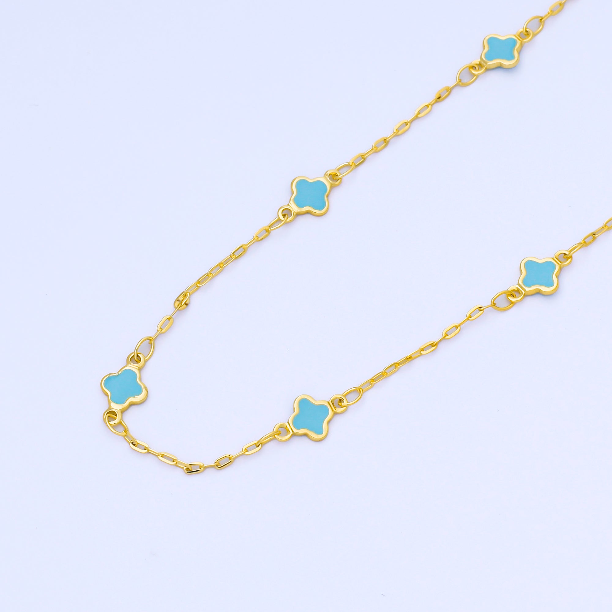 24K Gold Filled Red, Blue, Yellow, White Enamel Quatrefoil Paperclip Unfinished Chain by Yard | Roll-2006 ~ Roll-2009