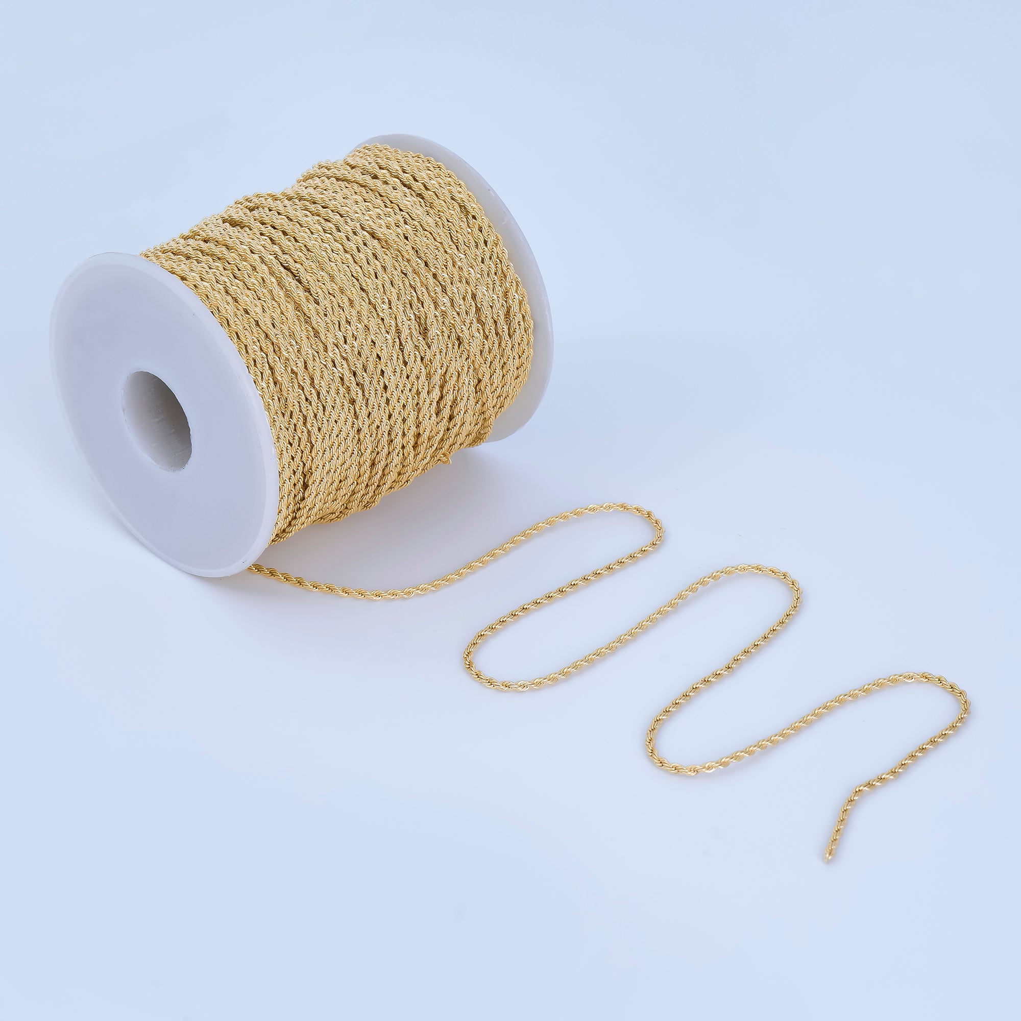 24K Gold Filled 2mm Minimalist Rope Unfinished Chain by Yard | Roll-2010