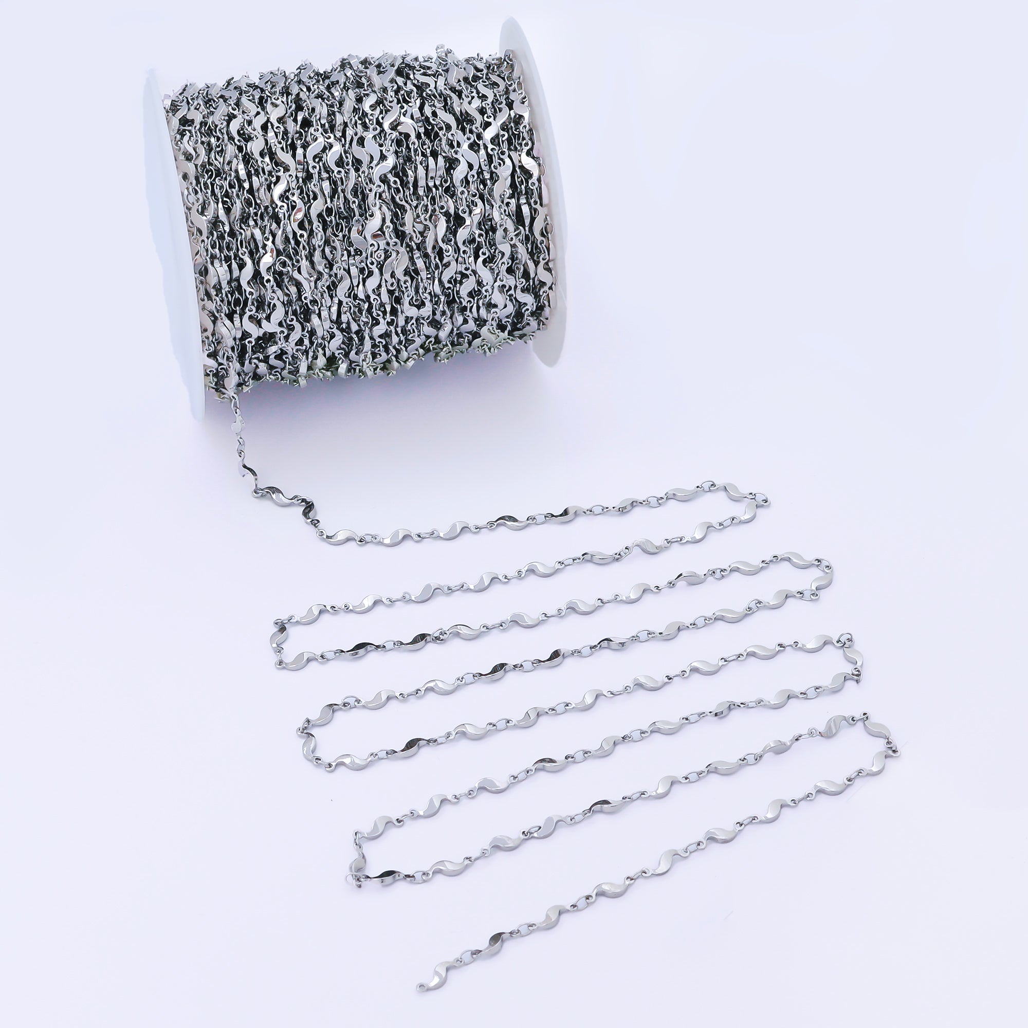 24K Gold Filled 3.5mm Geometric Curved Link Unfinished Chain by Yard in Gold & Silver | Roll-2011 Roll-2012