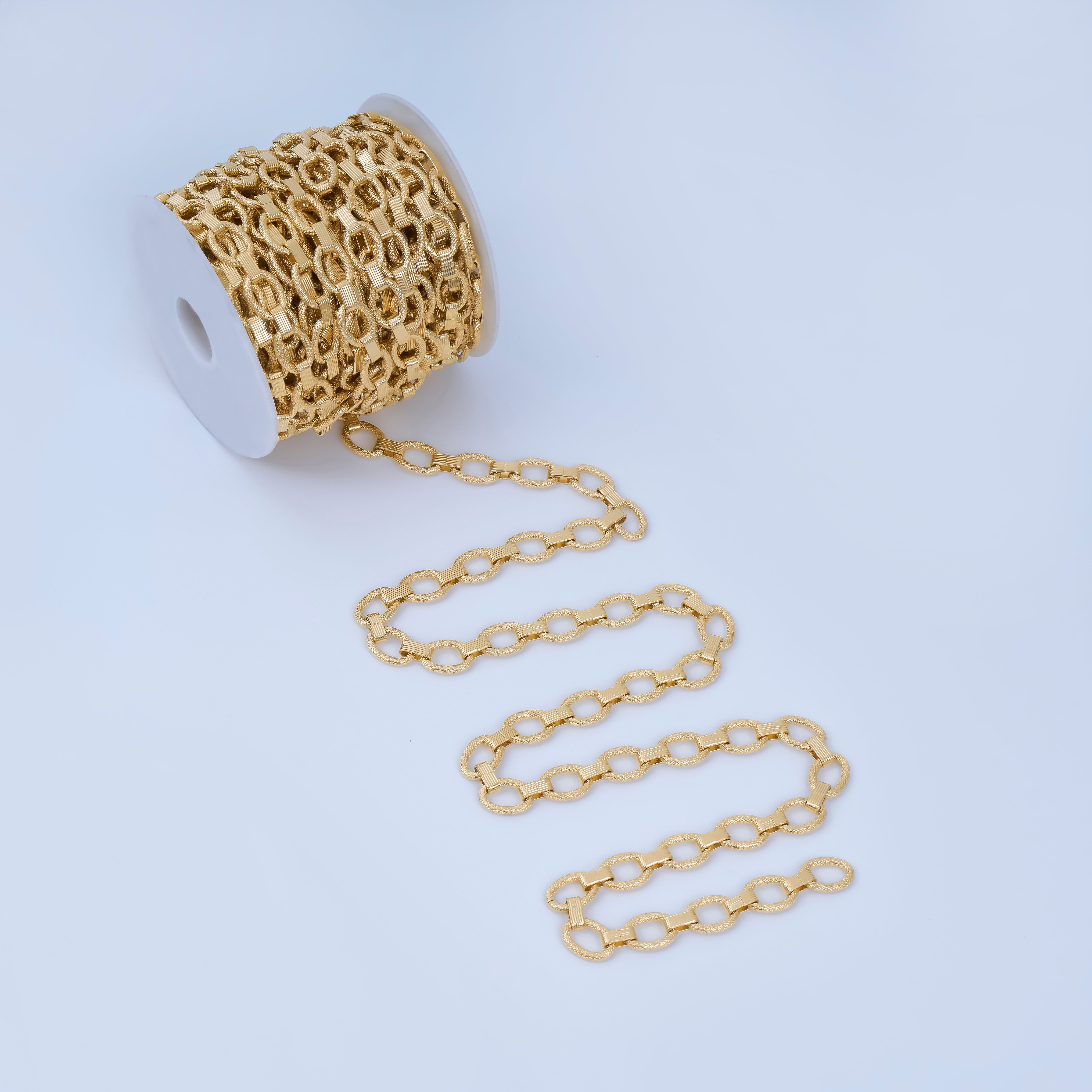 24K Gold Filled 12mm x 4mm Textured Ribbed Link Cable Unfinished Statement Chain by Yard | Roll-2013