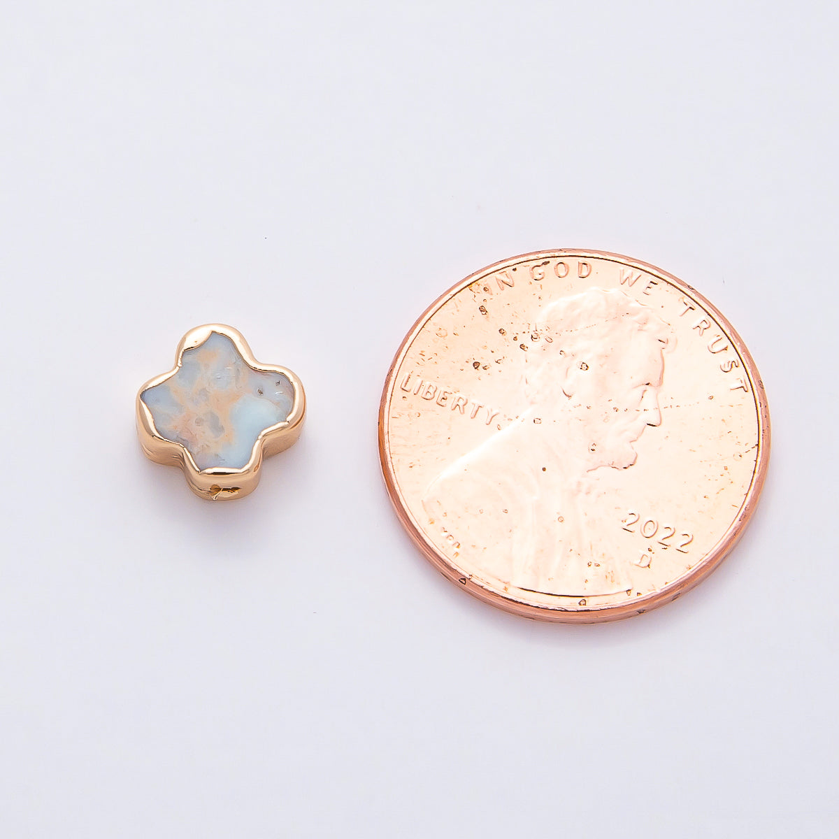 16K Gold Filled 8mm Light Blue Turquoise Gemstone Foil Clover Spacer Bead | Beads-00326