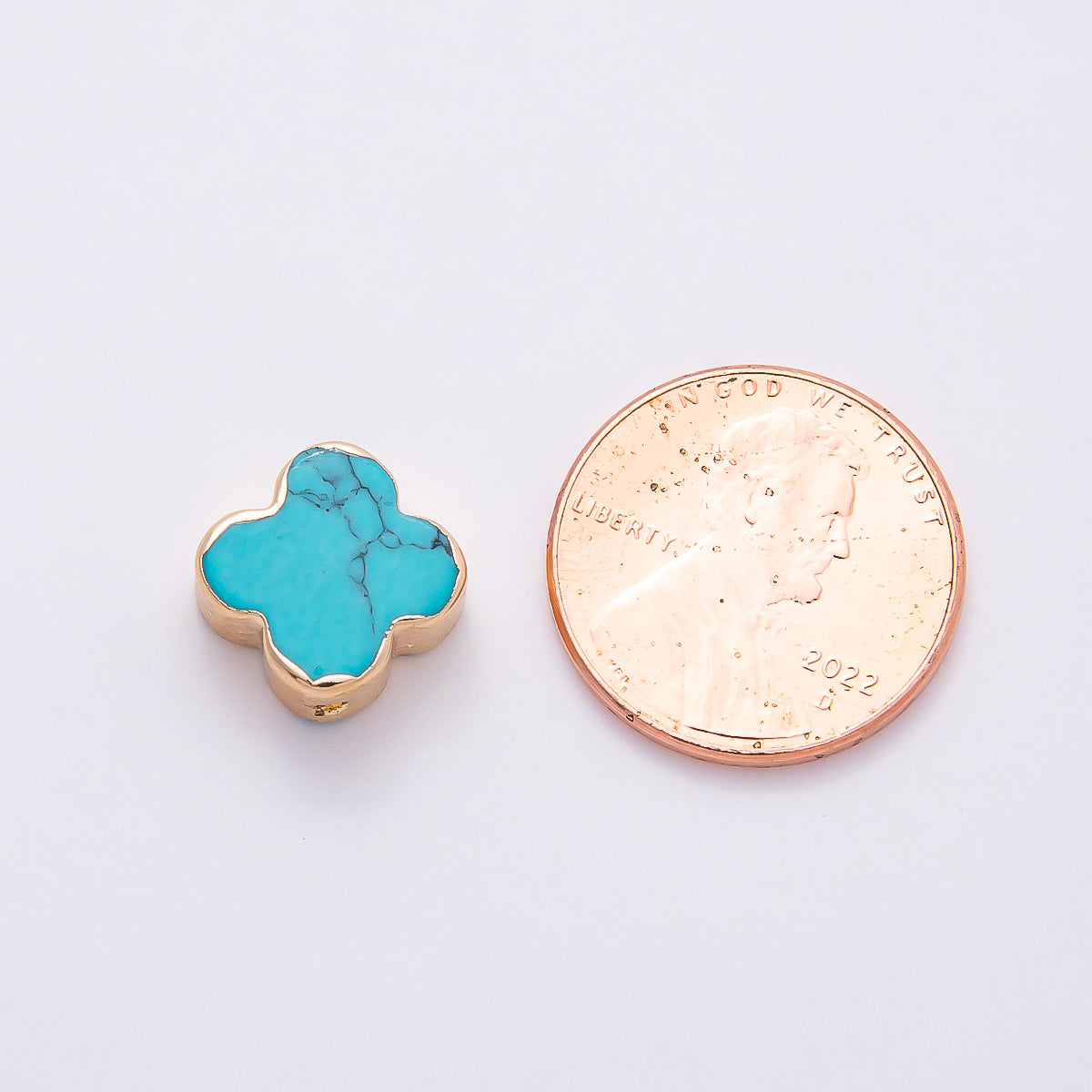 16K Gold Filled 10mm Teal Blue Turquoise Gemstone Foil Clover Spacer Bead | Beads-00324