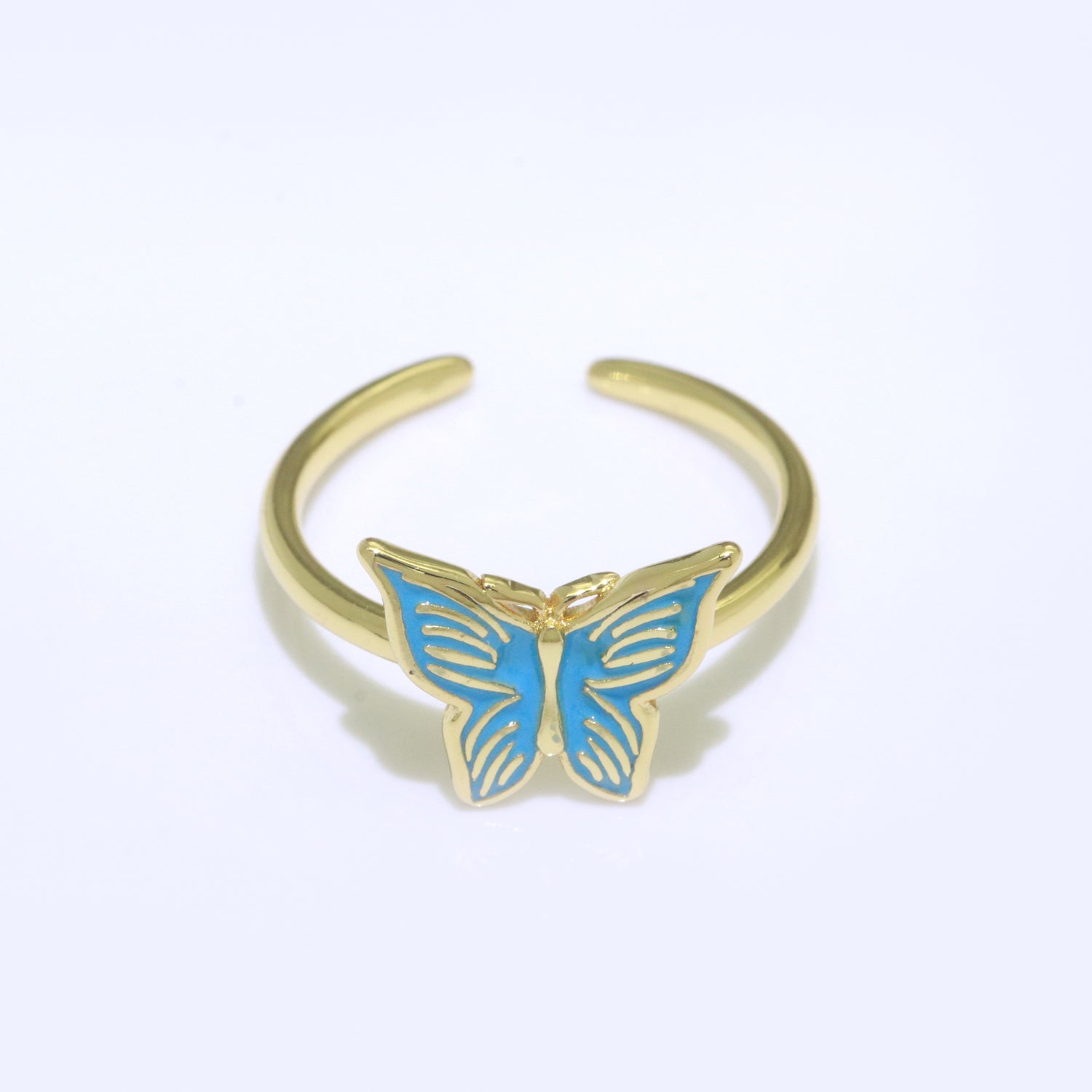 24K Gold Filled Black, Blue, Red, Green, Orange, Pink, Purple, Teal, White, Yellow Enamel Mariposa Ring | S085 - S094