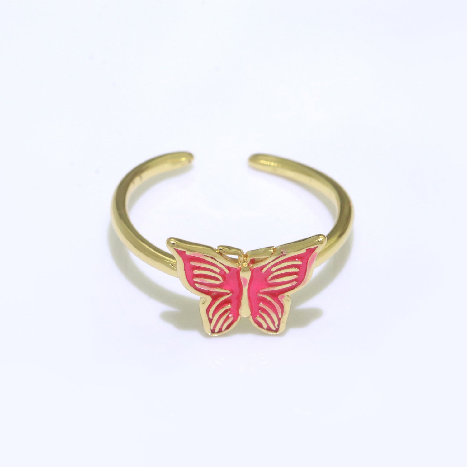 24K Gold Filled Black, Blue, Red, Green, Orange, Pink, Purple, Teal, White, Yellow Enamel Mariposa Ring | S085 - S094