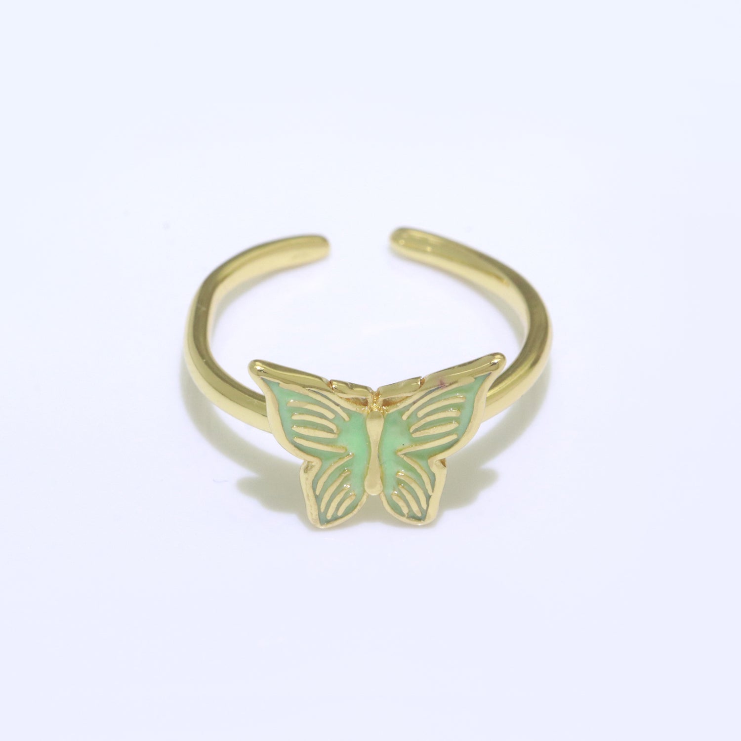 24K Gold Filled Black, Blue, Red, Green, Orange, Pink, Purple, Teal, White, Yellow Enamel Mariposa Ring | S085 - S094