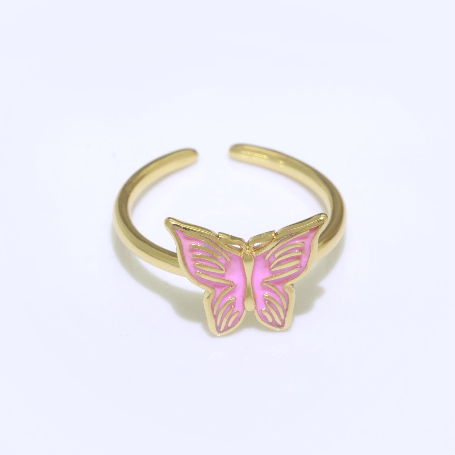 24K Gold Filled Black, Blue, Red, Green, Orange, Pink, Purple, Teal, White, Yellow Enamel Mariposa Ring | S085 - S094