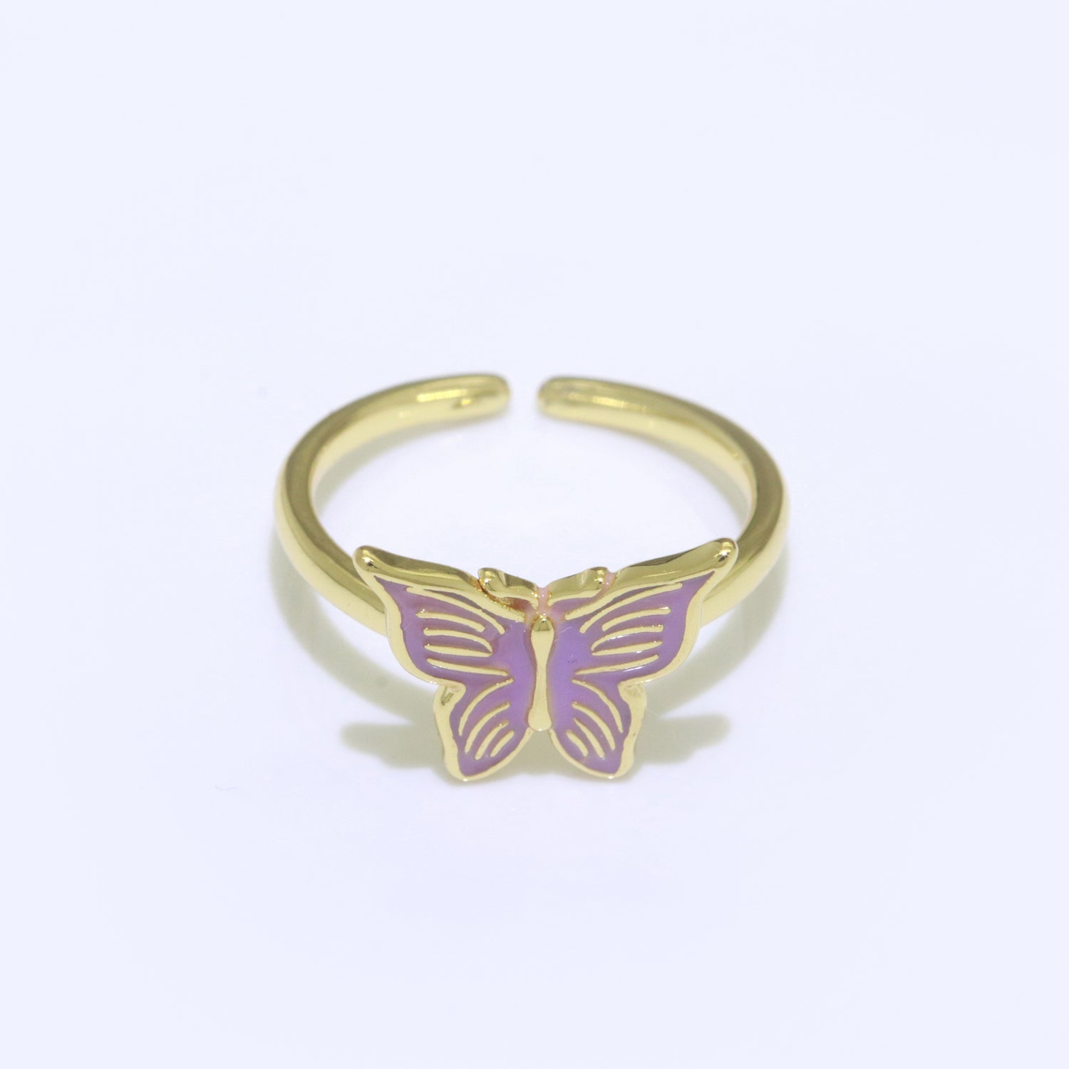 24K Gold Filled Black, Blue, Red, Green, Orange, Pink, Purple, Teal, White, Yellow Enamel Mariposa Ring | S085 - S094