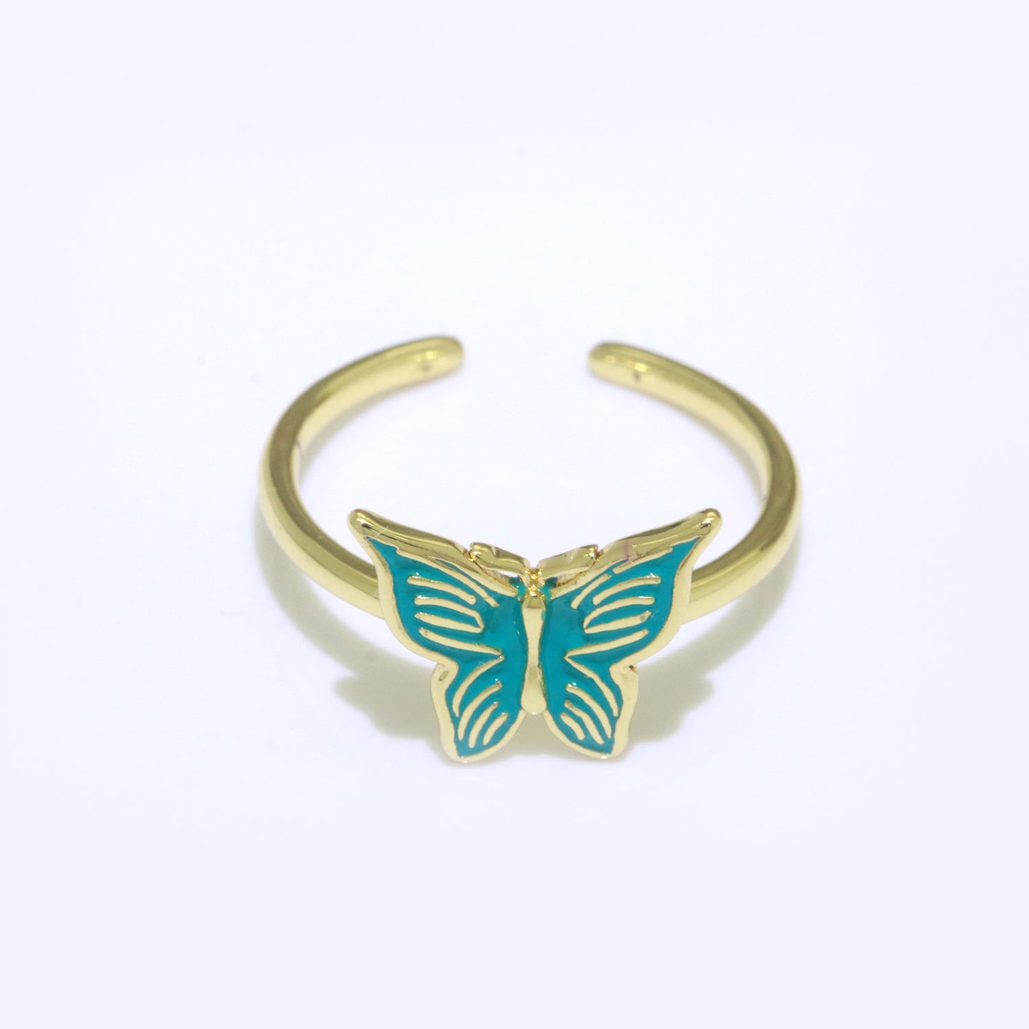 24K Gold Filled Black, Blue, Red, Green, Orange, Pink, Purple, Teal, White, Yellow Enamel Mariposa Ring | S085 - S094