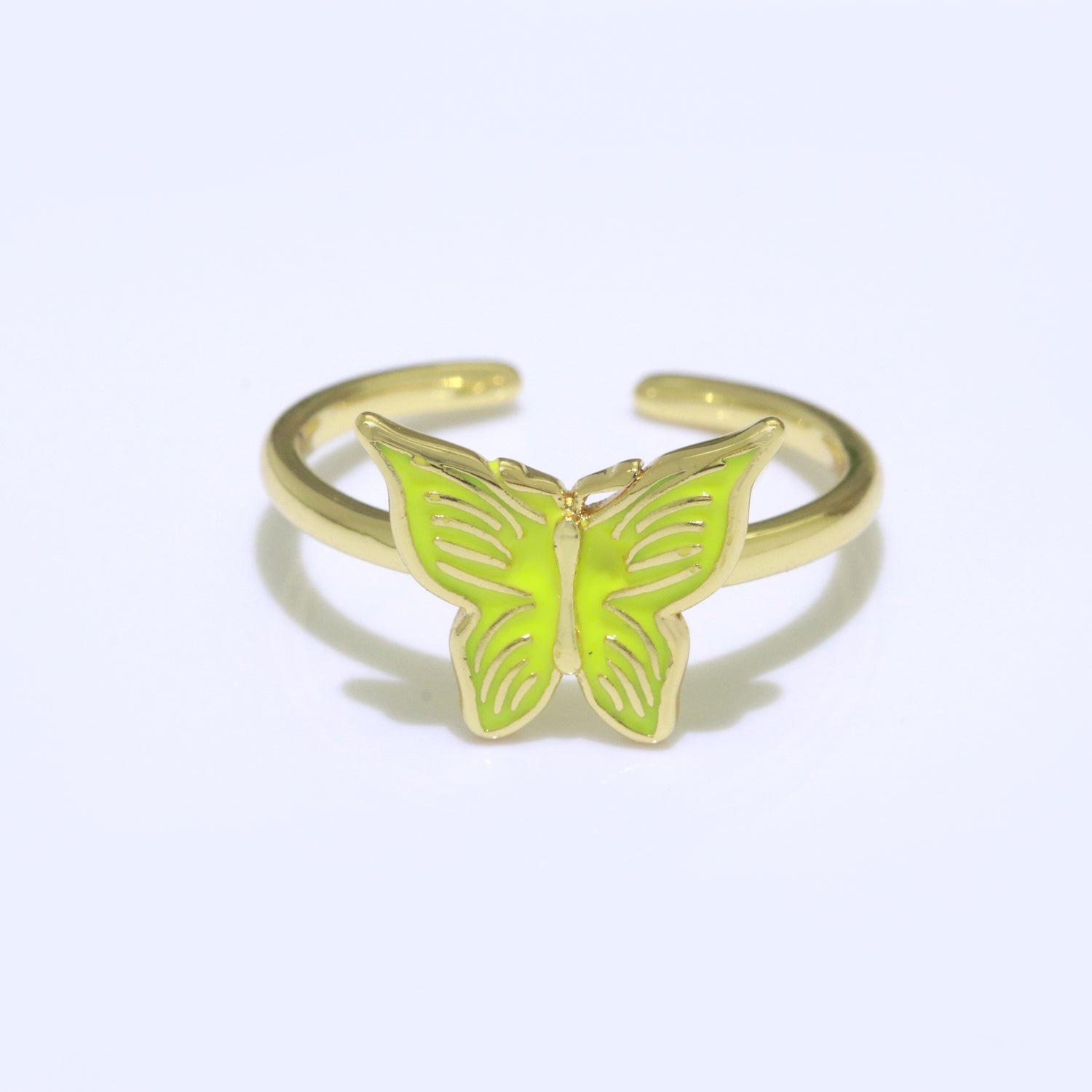 24K Gold Filled Black, Blue, Red, Green, Orange, Pink, Purple, Teal, White, Yellow Enamel Mariposa Ring | S085 - S094
