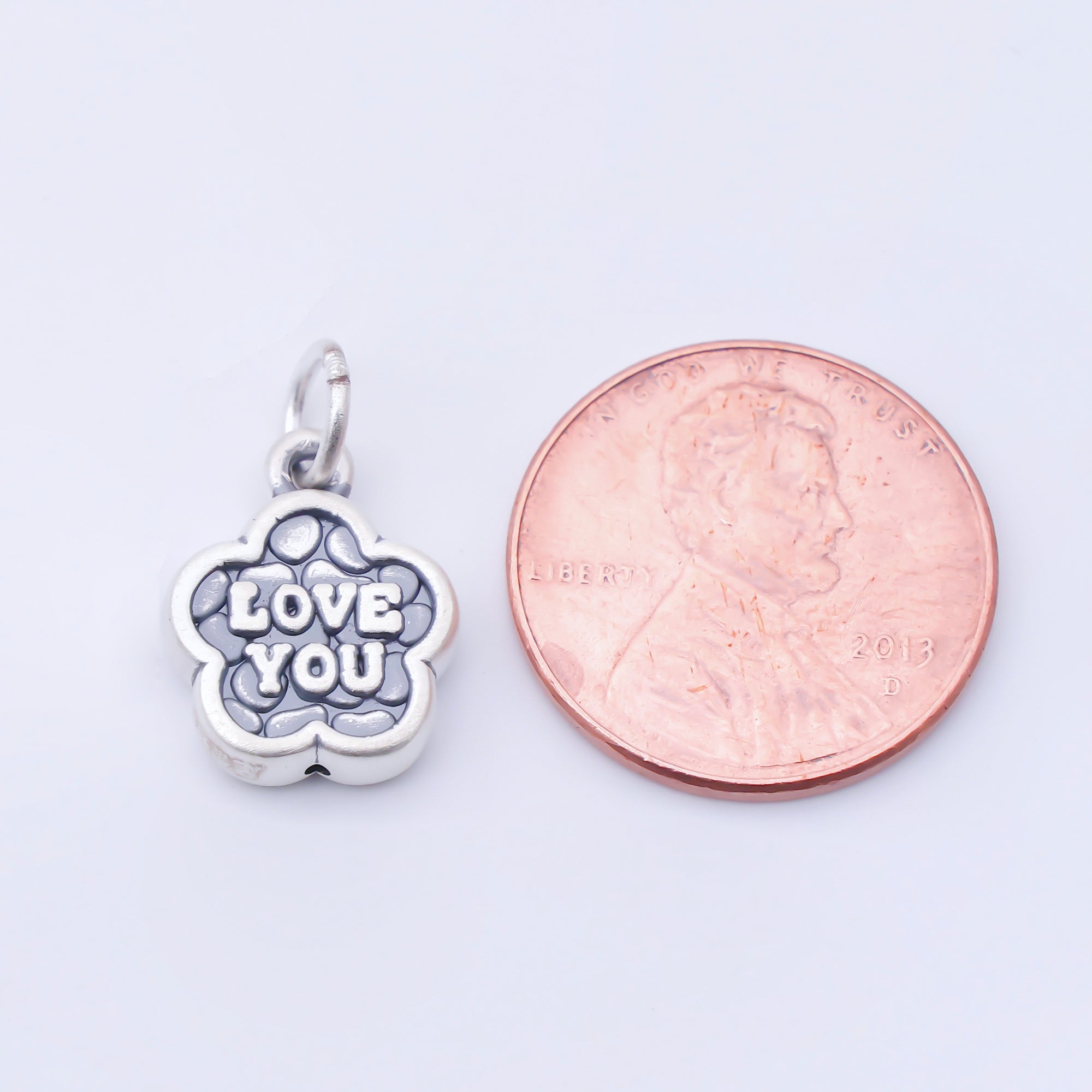 S925 Sterling Silver 14.5mm "LOVE YOU" Textured Flower Charm | SL-704
