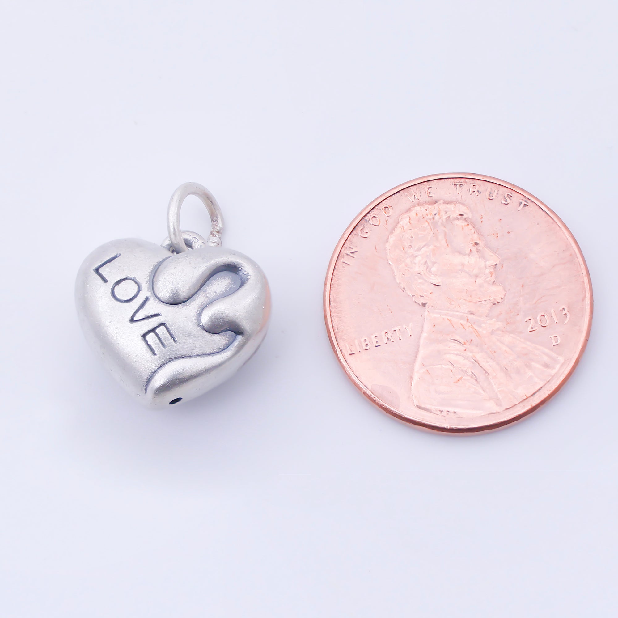 S925 Sterling Silver 13.5mm "LOVE" Engraved Molten Chubby Heart Charm | SL-706