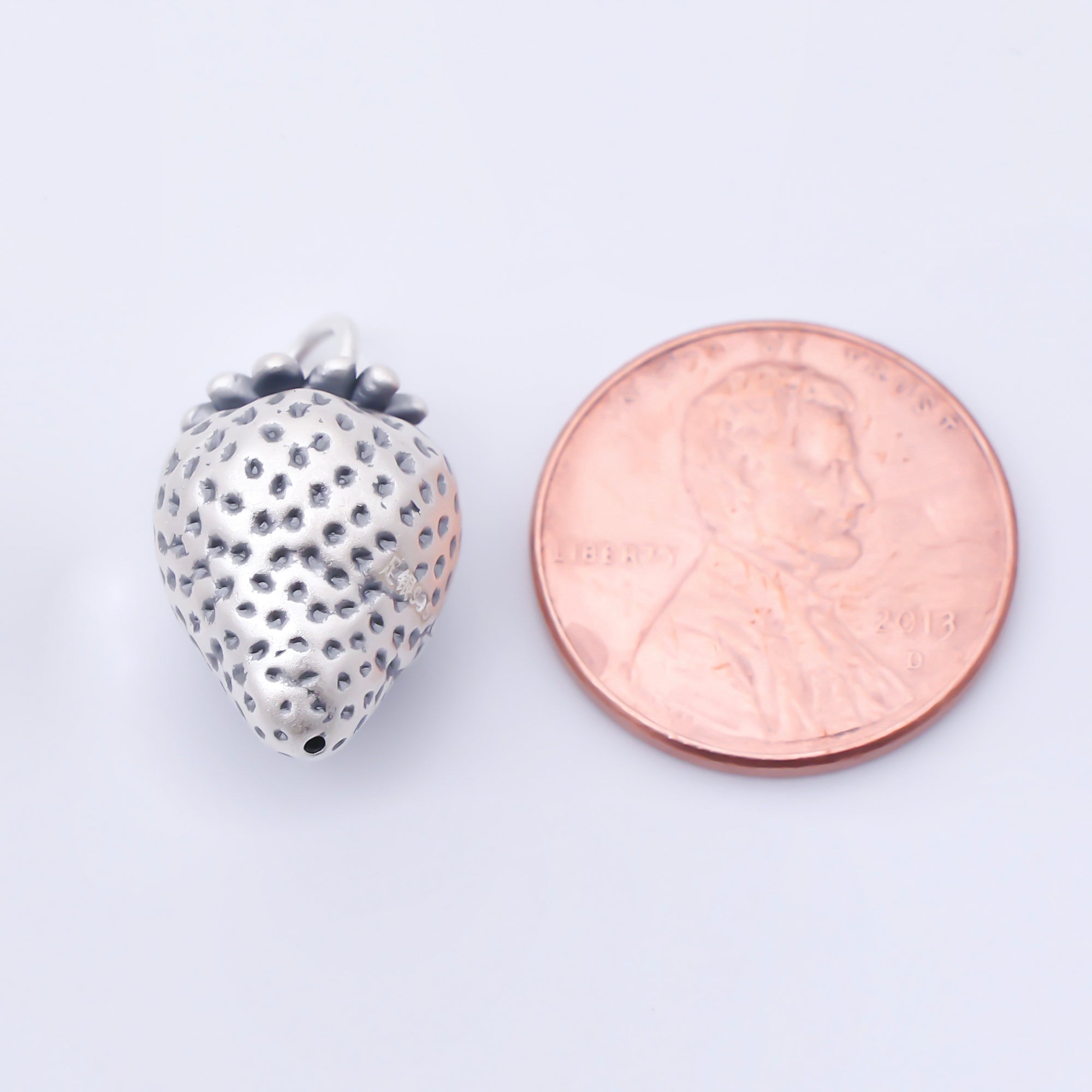 S925 Sterling Silver 17.5mm Strawberry Fruit 3D Multidimensional Charm | SL-705