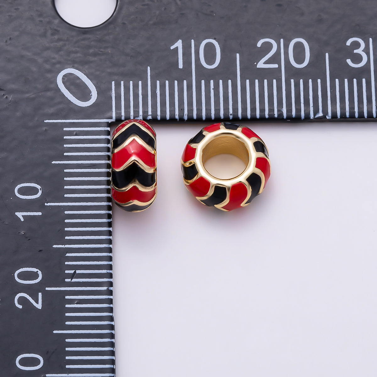 16K Gold Filled 5mm Multicolor Chevron Enamel Large Hole Rondelle Bead | Beads-00502 ~ Beads-00513