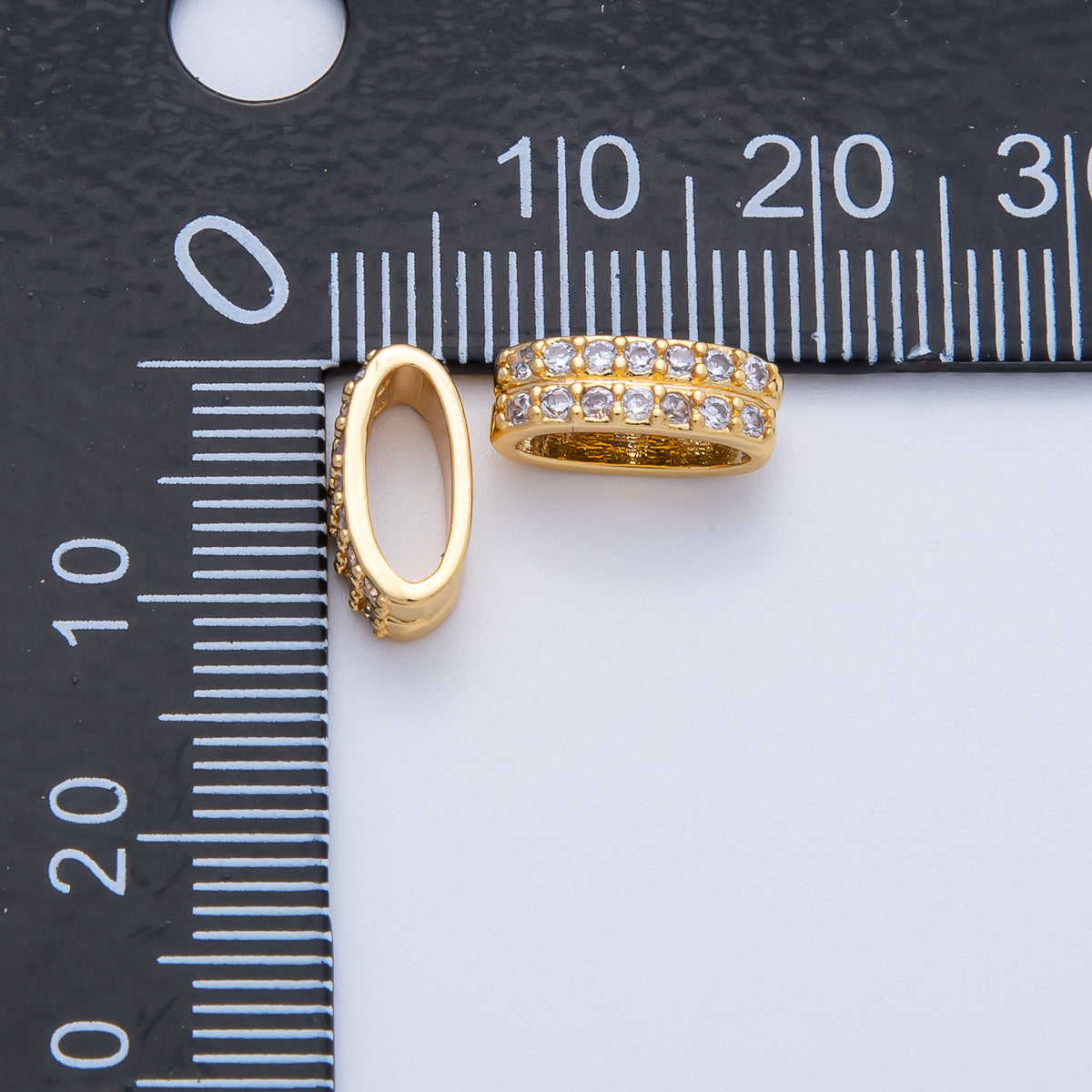18K Gold Filled 10mm Double Micro Paved CZ Rondelle Bead | B698