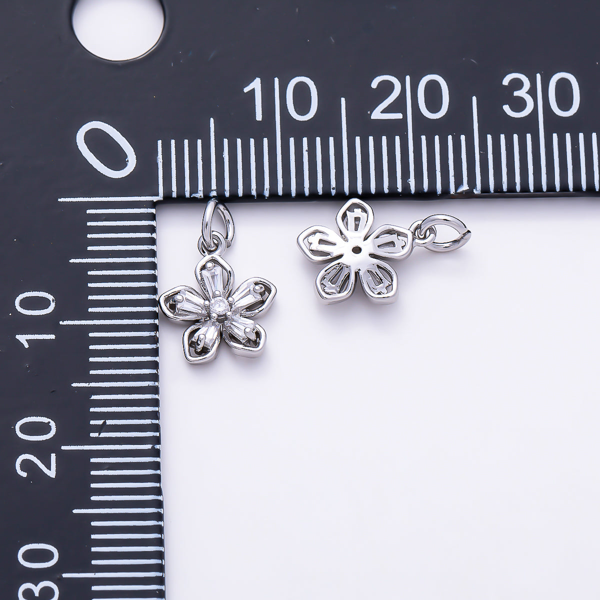 Silver 10mm Clear CZ Baguette Petal Flower Mini Charm | Charms-01523