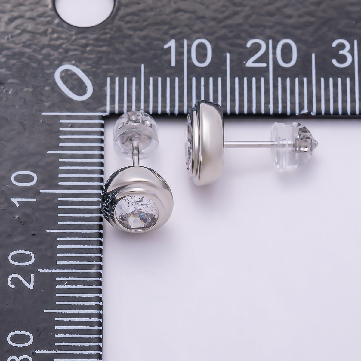 16K Gold Filled 10mm Clear CZ Oval Bezel Stud Earrings in Gold & Silver | Earrings-00413 Earrings-00414