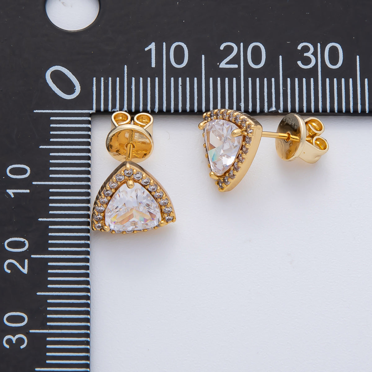 18K Gold Filled 10.5mm Clear Micro Paved CZ Triangle Stud Earrings | AD1624
