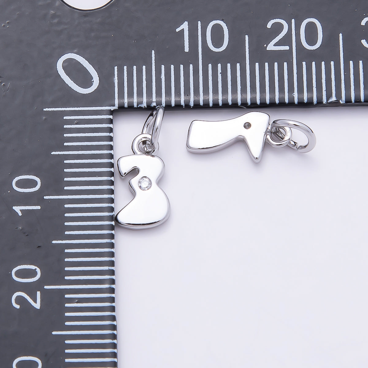 Rhodium Plated 10mm Clear CZ Geometric Number Numerology Charm | Charms-00898 ~ Charms-00907