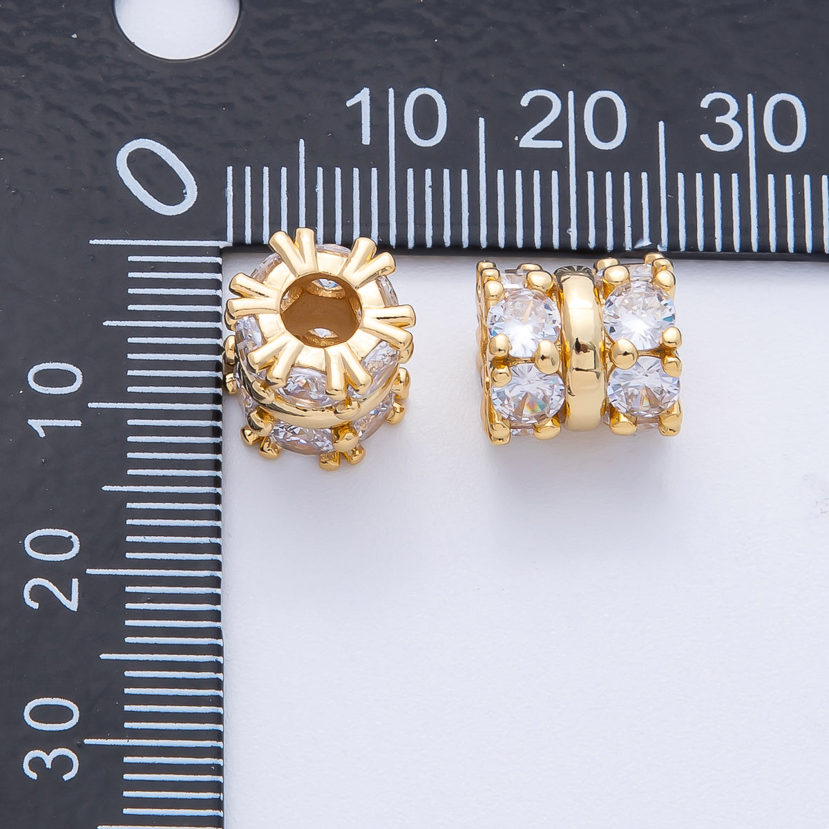 18K Gold Filled 10.5mm Clear CZ Triple Band Rondelle Bead | B699