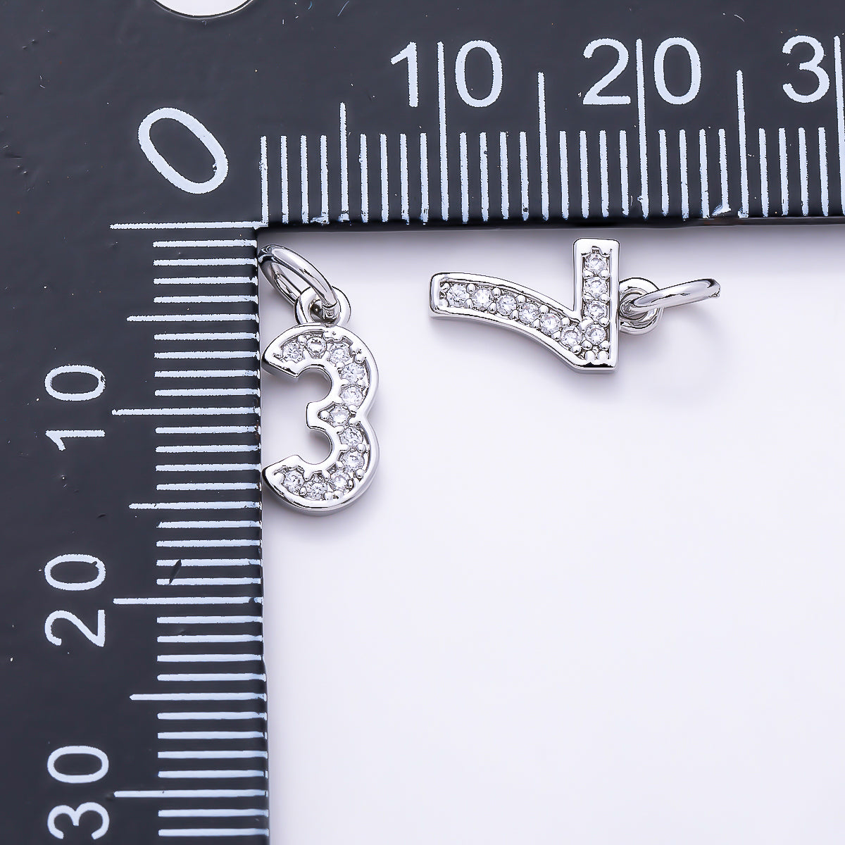 Silver 14mm Number 0-9 Clear Micro Paved CZ Charm | Charms-01527 ~ Charms-01536
