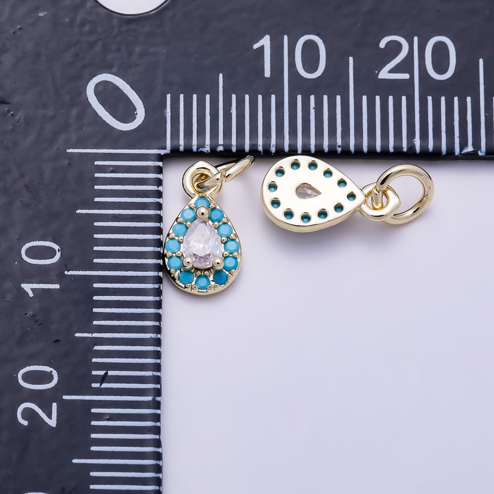 16K Gold Filled 11mm Pear Cut CZ Turquoise Teardrop Charm | Charms-02174