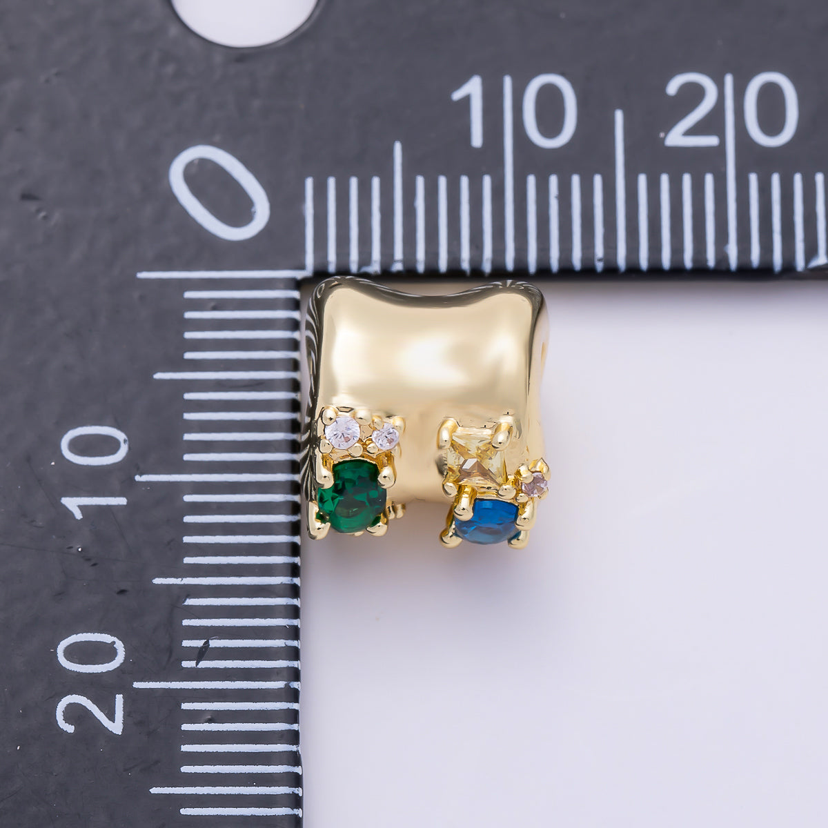 16K Gold Filled 11mm Green Blue Micro Paved CZ Molten Bead | Beads-00531