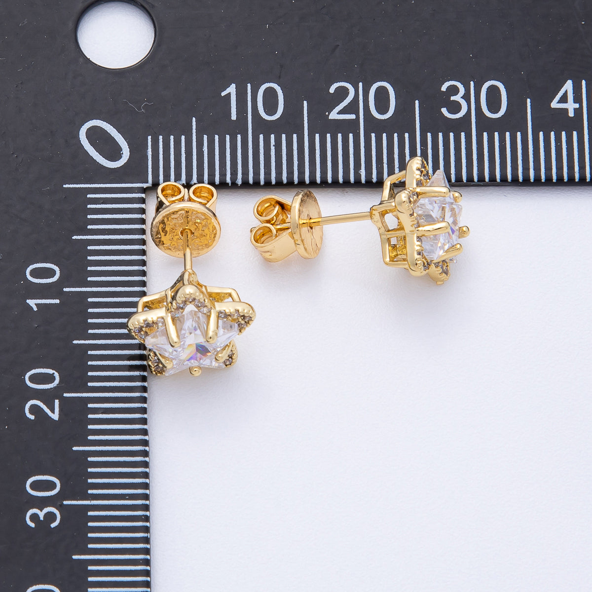 18K Gold Filled 11mm Clear CZ Micro Paved Star Stud Earrings | T125