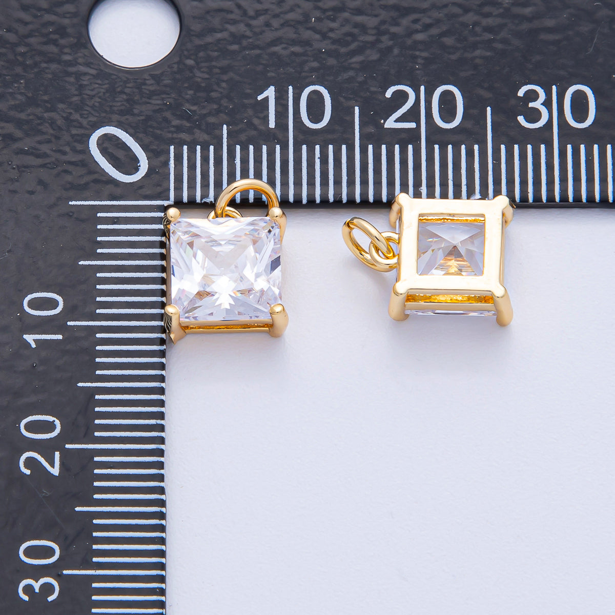 18K Gold Filled 11mm Clear CZ Square Baguette Mini Charm | AK036