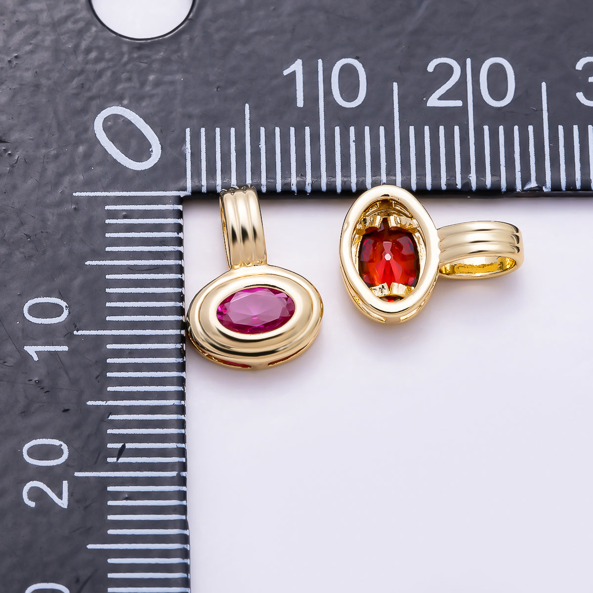 16K Gold Filled 11mm Oval Faceted CZ Birthstone Textured Bail Pendant | Charms-01805