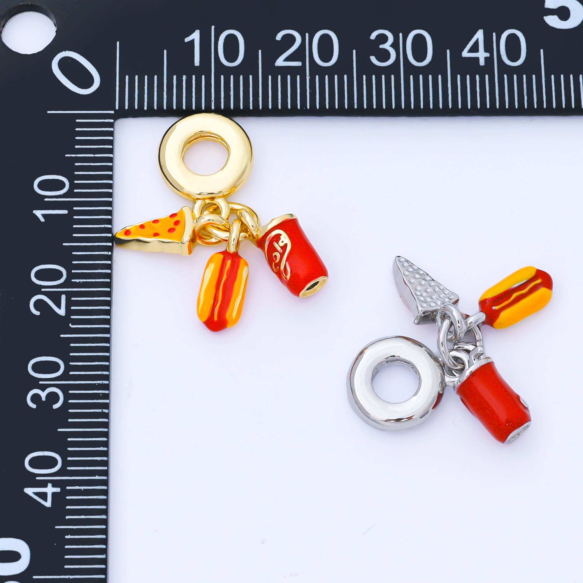 24K Gold Filled Junk Food Pizza hot Dog Soda Enamel Rondelle Drop Pendant | AF1541