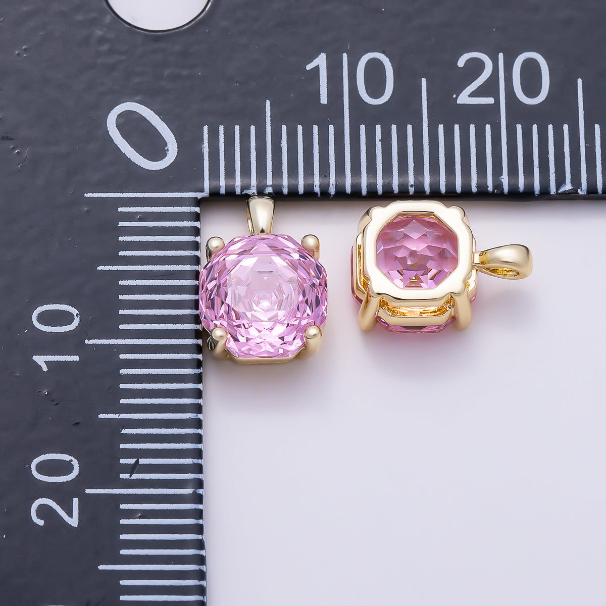 16K Gold Filled 11.5mm Purple, Clear, Pink CZ Prong Hexagon Round Pendant | Charms-01542 ~ Charms-01545