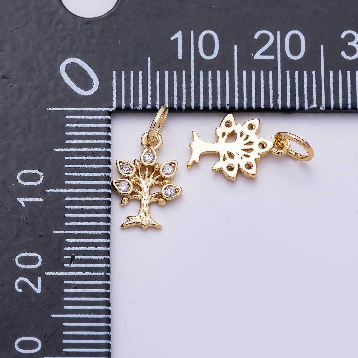 16K Gold Filled 11 mm Clear CZ Teardrop Leaf Tree Charm | Charms-01466