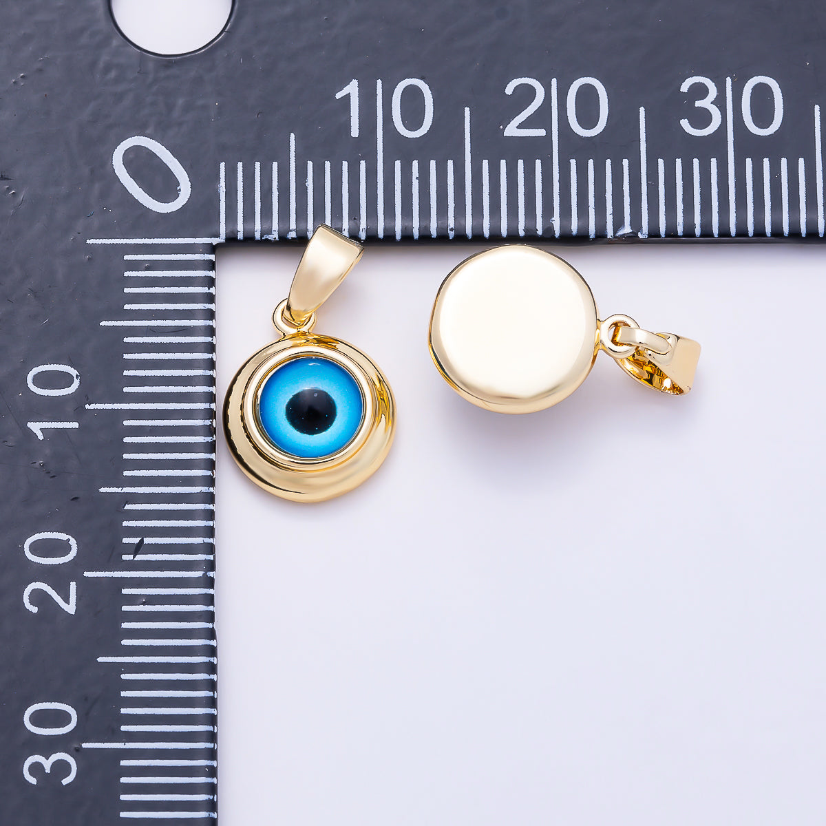 16K Gold Filled 11mm Blue Evil Eye Protection Religious Round Pendant | Charms - 02010