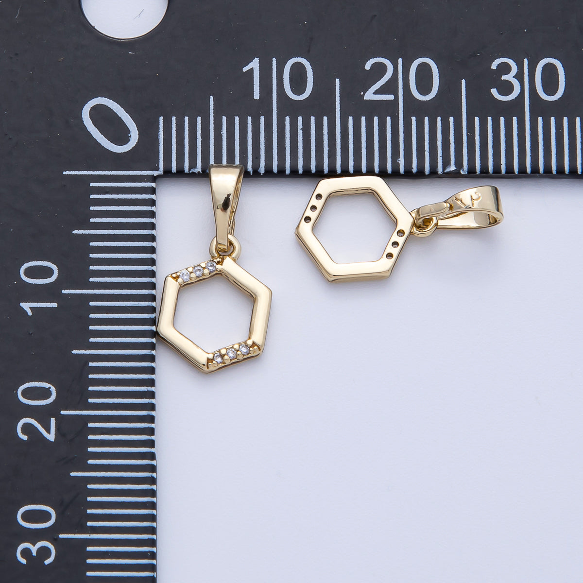 14K Gold Filled 11.5mm Micro Paved CZ Open Hexagon Pendant | Charms-00088