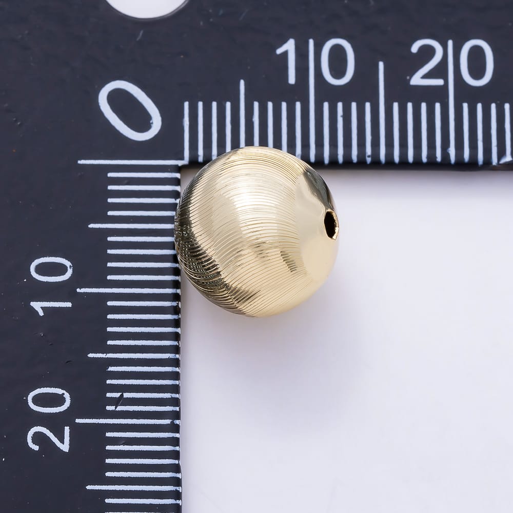 16K Gold Filled 12mm Radial Swirl Textured Round Ball Spacer Bead | Beads-00589