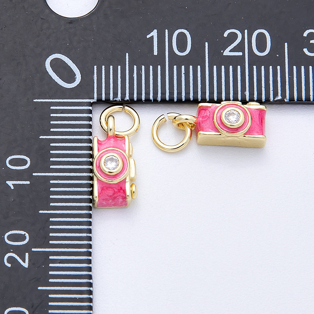 16K Gold Filled 12mm Pink Film Retro Digital Camera 3D Multidimensional Charm | Charms-00130
